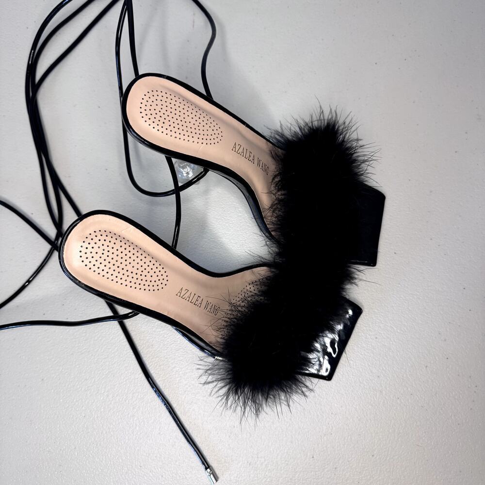 Azalea Wang Warwick Feather Heels Black Women's Size 6.5 EUC - Picture 4 of 5